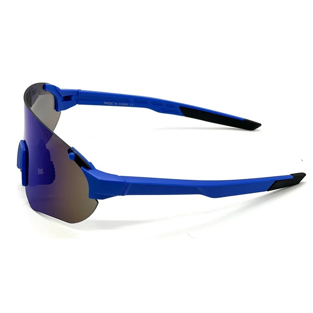 Blue Shield Wrap Sunglasses Mirrored Lens Sporty Women Performance Shades Lentes